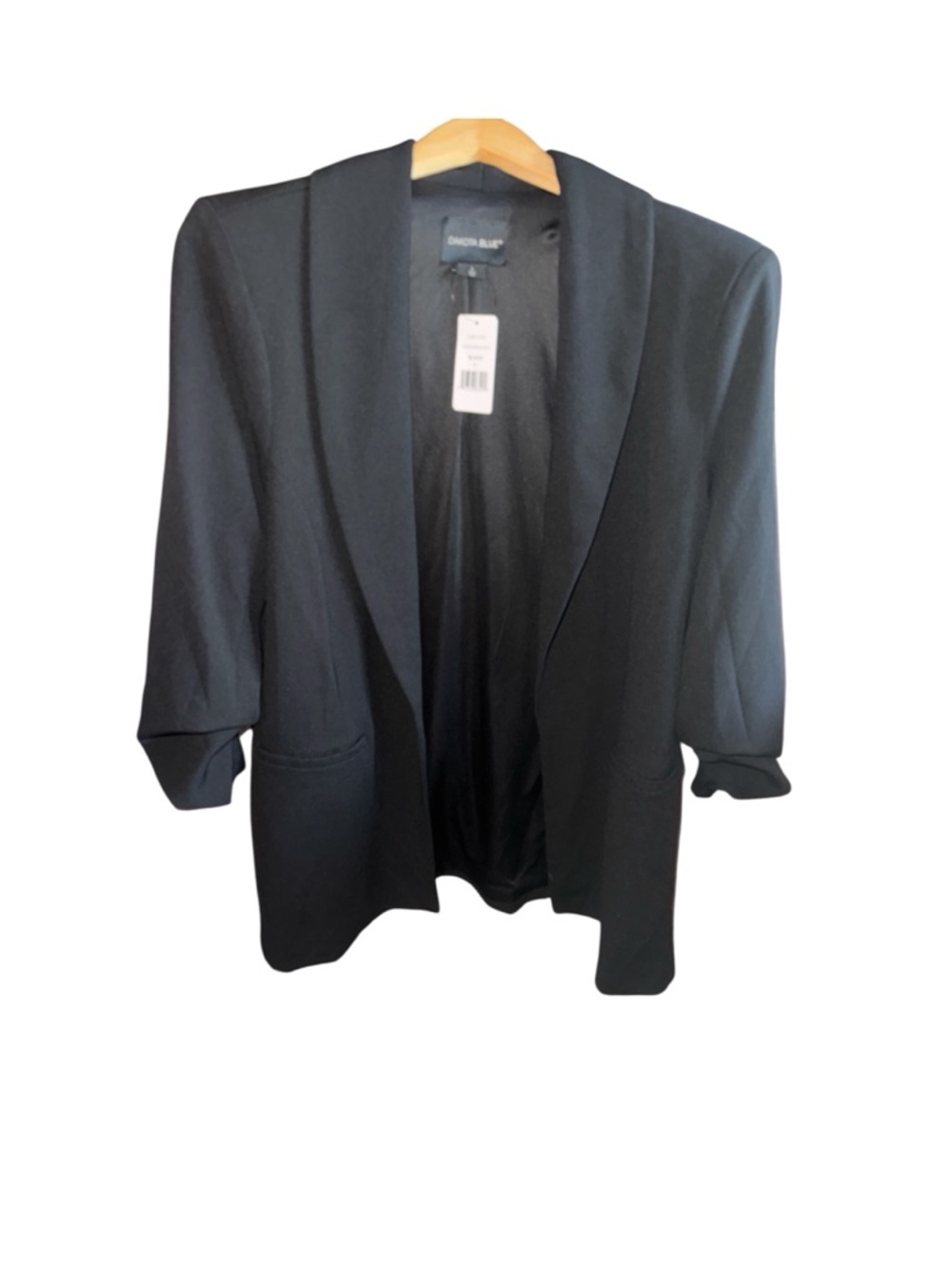 Dakota Blue NWT Women’s Large Black Open Front Blazer - Draped Shawl Collar NEW